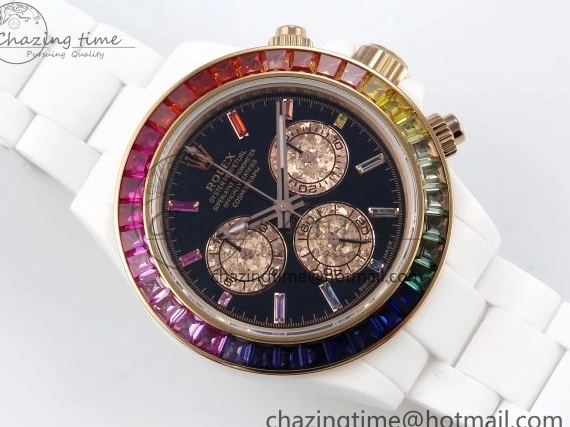 0102 SmartChoice Rolex Daytona Rainbow 40mm Cer Cer Black Dial NOOB SA4130 Super Clone 1732